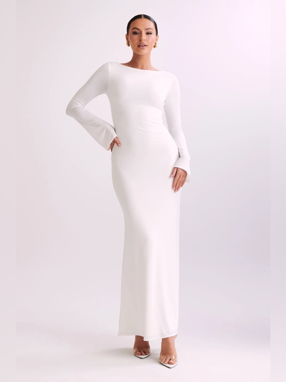 NWT Meshki Tarns Slinky Fishtail Long-Sleeve Ivory White Bridal Gown Maxi Dress - Picture 6 of 6